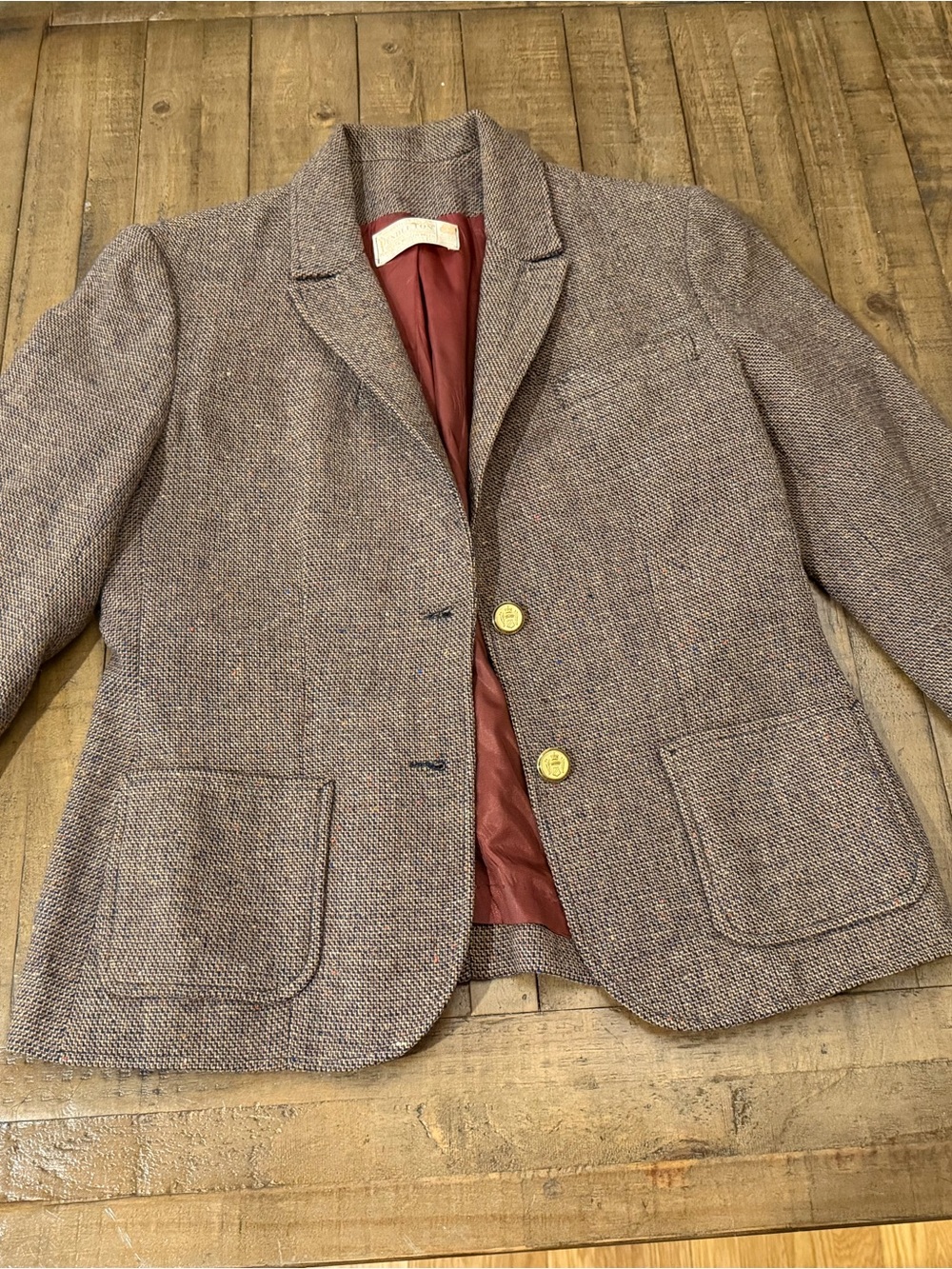 Pendleton Brown Tweed Wool Blazer with Burgundy Lining